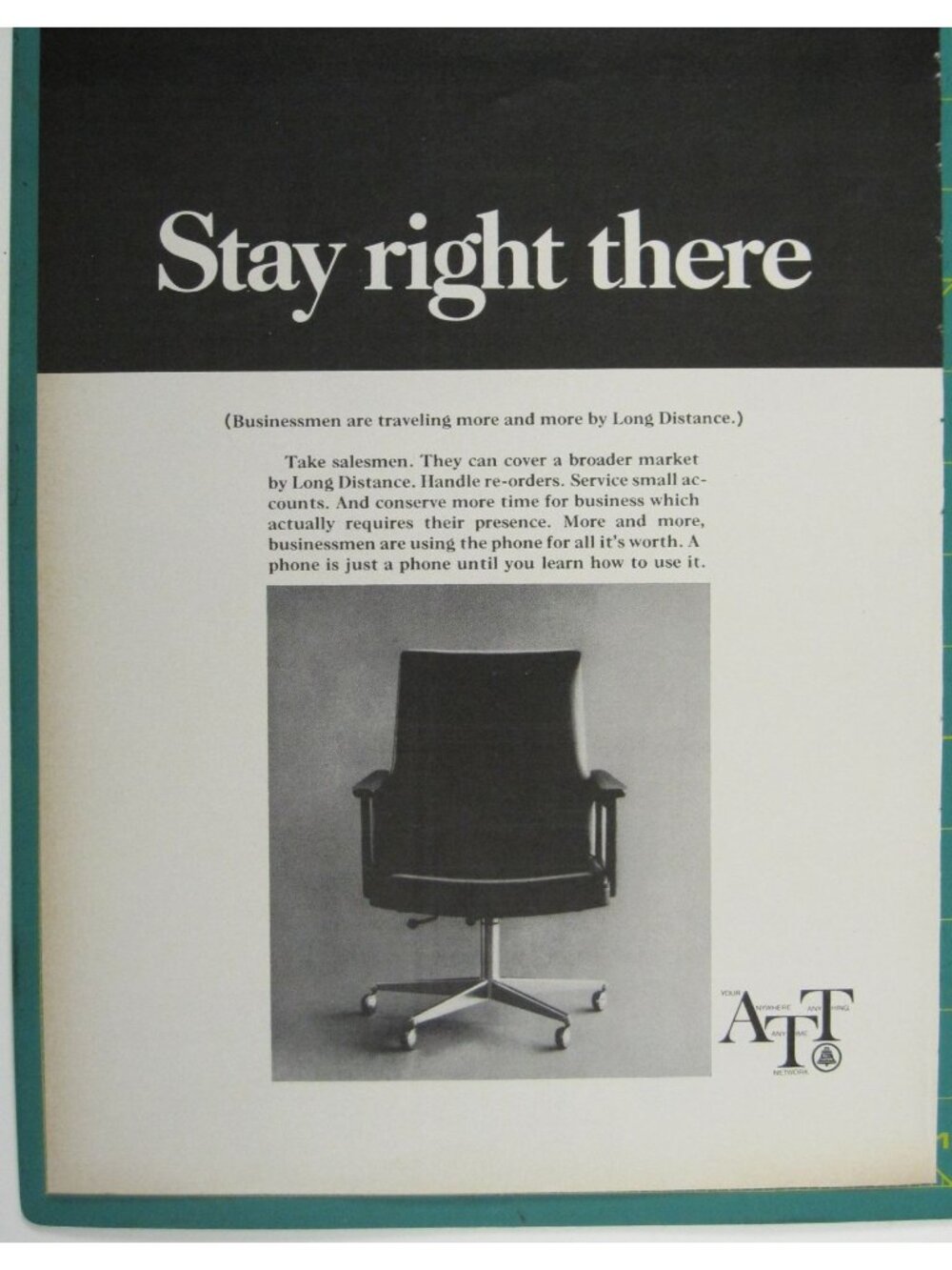 Print Ad Stay Right There AT&T Long Distance 1960s Vintage Office Chair